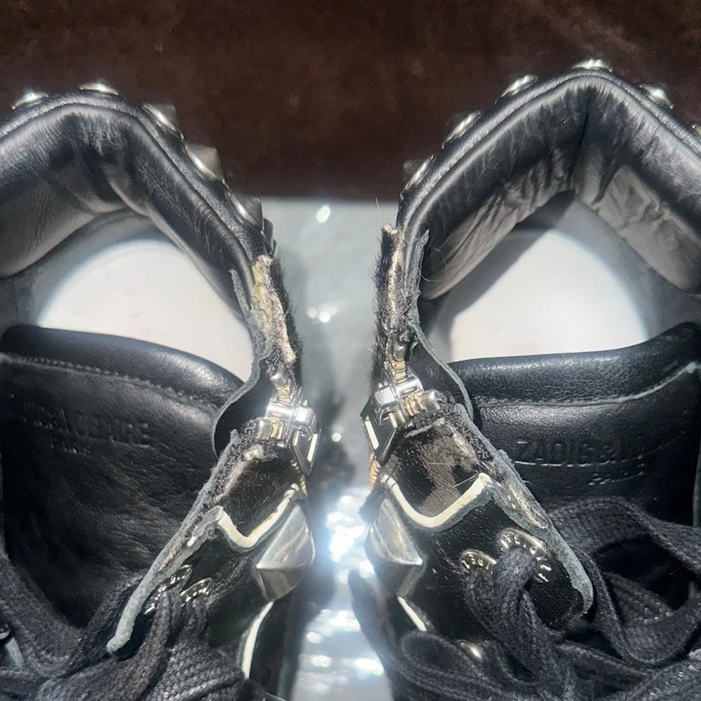 Stylish Black Leopard High-Top Studded Sneakers - Picture 12 of 15